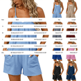thumbnail image 3 of BODOAO Women's Casual Summer Romper V Neck Sleeveless Spaghetti Strap Loose Short Jumpsuit with Pockets, Easy Beach Vacation Travel Outfit for Daily, Resort and Brunch Wear Beige L, 3 of 5