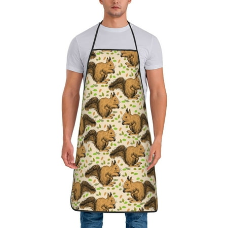 

Matuu Cute Squirrel with Green Leaves for Cooking Apron for Men and Women Adjustable Strap and Waist Ties for Baking Cooking Gardening