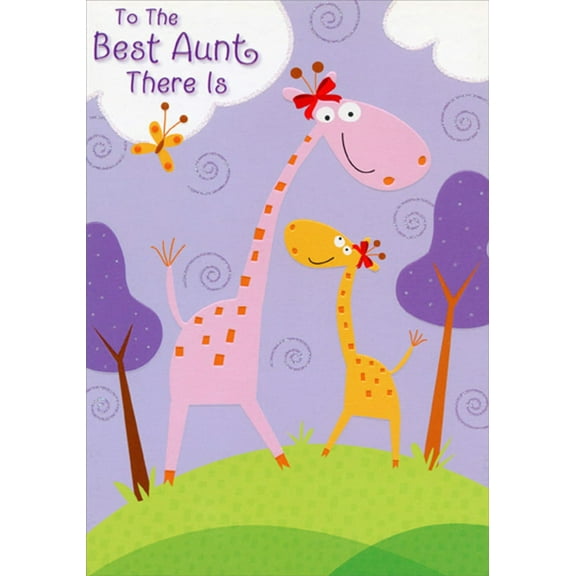 Designer Greetings Pink and Orange Giraffes with Red Bows Juvenile : Kids Birthday Card for Aunt