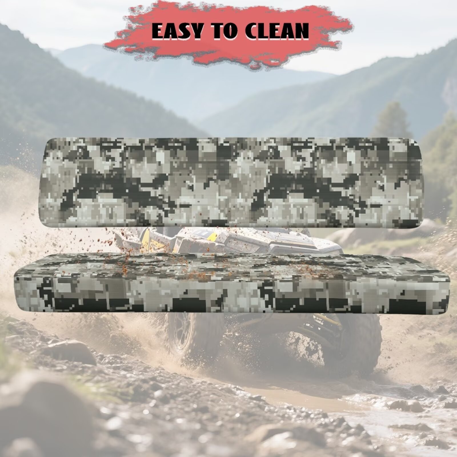 Binienty Grey Camo UTV Bench Seat Covers Compatible With Kawasaki Mule 3000 3010 3020, Easy to Install Anti-scratch Polyester UTV Seat Cover Set for Mule 4000 2009-2023 2025 2 Passenger Seats