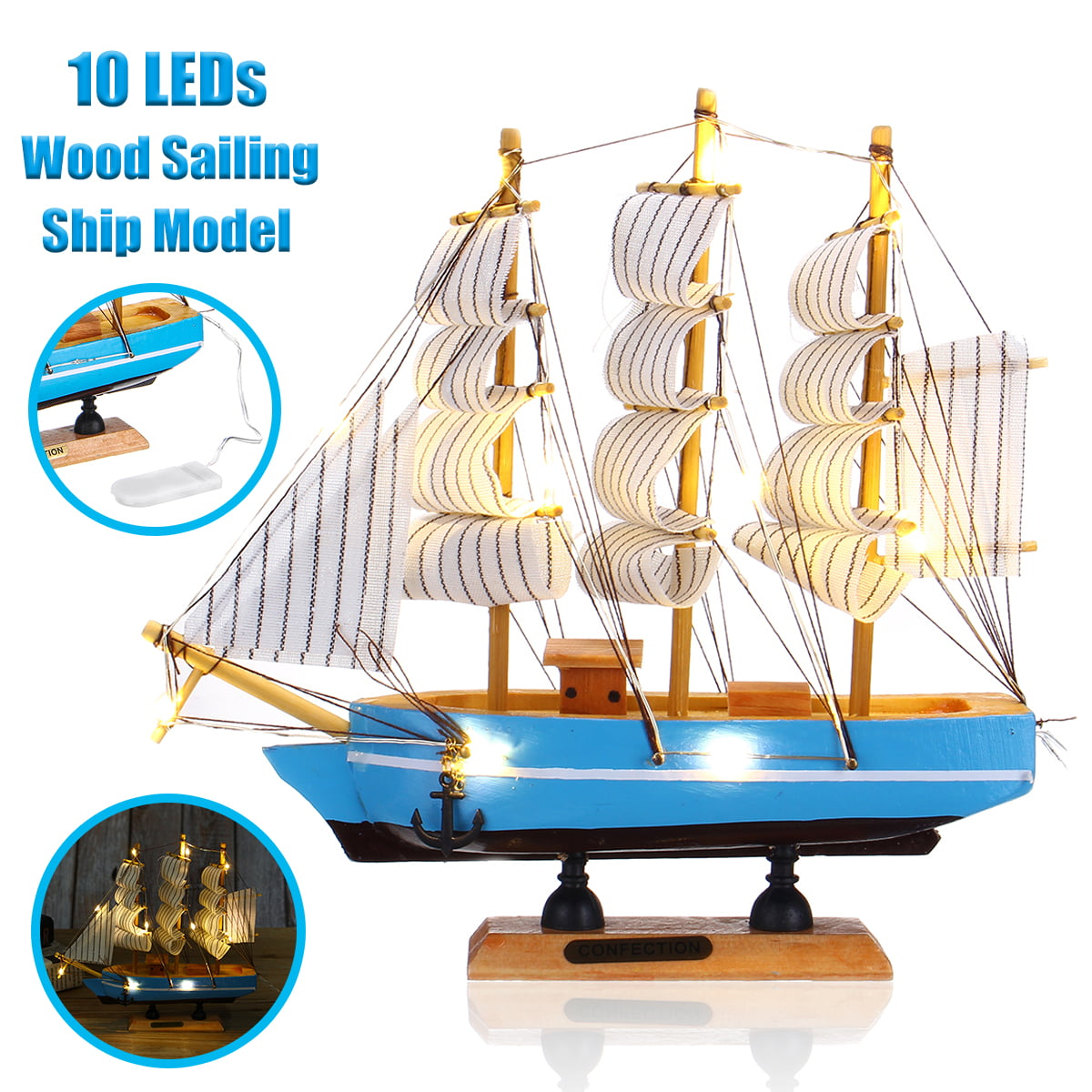 1Pc Wooden Pirate Ship Model Sailboat Vessel Model Sailing Ship Boat Home Decor 