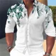 thumbnail image 1 of Camisa de manga larga con cuello alto y botones para hombre , camisa con estampado de hojas verdes, informal, suave y cómoda, para hombre, talla grande, 1 of 6