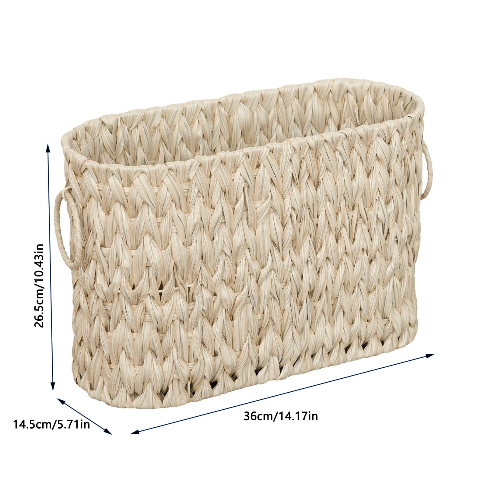 Large Waterproof Wicker Toilet Tank Basket Storage Organizer with Handles, Woven Bathroom Countertop Organizer Basket 14.17"x5.71"x10.43" for Toilet Paper and Bath Supplies