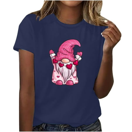 

Adult Fashion Short Sleeve Round Neck Printing Casual Blouse T-Shirt Tops Shirt Corset Tops for Women Dark Blue M