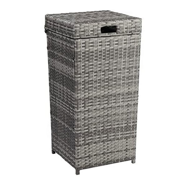 Outdoor/Indoor Rattan Trash Can with Lid, UV-Resistant Wicker Waste Bin, Steel Frame, Gray Gradient, 27 Gal