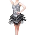 thumbnail image 4 of Vestido Gatsby de los años 20 con cuello en V y borlas de lentejuelas, vestido sexy para cóctel, baile latino, baile de salón, 4 of 5