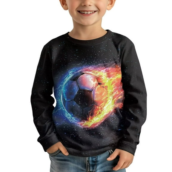 Garronmavis Cool Soccer Boys Long Sleeve T-Shirts Size 3-4 Casual Long Sleeve Crewneck T-Shirts Tee Tops Versatile Kids Fall Tops Crewneck Basic Tees Casual Clothes for Boys