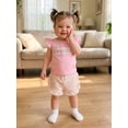 thumbnail image 4 of BemeyourBBs Toddler Baby Girls Mothers Day Outfits Infant Baby Girls Summer Clothes I Love Mama Letter Embroidery Flying Sleeves TShirt Tops and Elastic Waist Stripe Shorts Set, 4 of 9