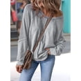thumbnail image 3 of Womens Sweatshirt Oversized Casual Crewneck Long Sleeve Pullover Off the Shoulder Waffle Knit Tops Light Gray L, 3 of 5