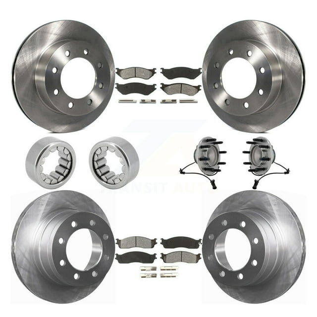Transit Auto Front Rear Wheel Hub Bearings Assembly Disc Brake Rotors and Semi-Metallic Pads Shoes Kit (10Pc) for Car Dodge Ram 1500 2500 - Left Right Side (Driver Passenger) KBB-131192