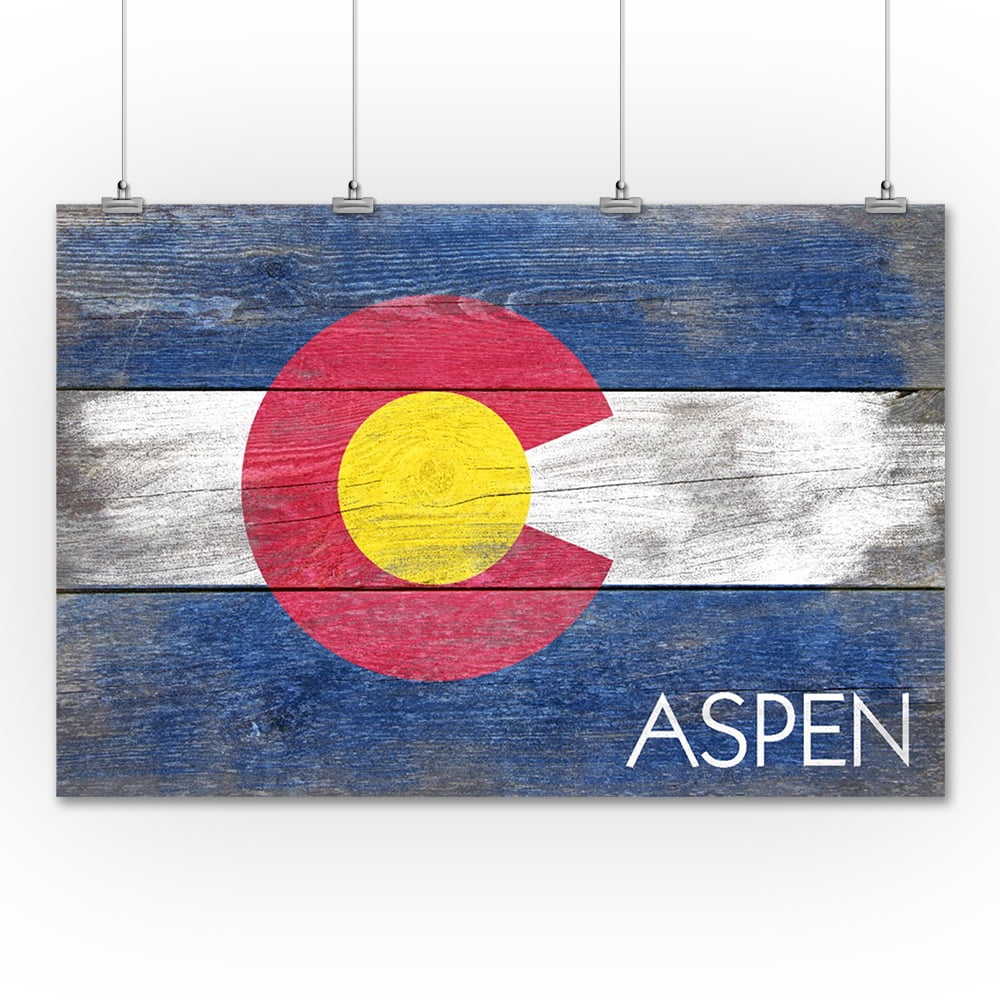Aspen, Colorado State Flag Rustic Painting (36x54 Giclee Gallery