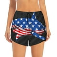 thumbnail image 4 of Lsque Shark With USA Flag Printed Women's Running Shorts with Liner Pockets,Elastic Quick Dry Workout Athletic Gym Yoga Shorts,Womens High Waist Shorts-Large, 4 of 9