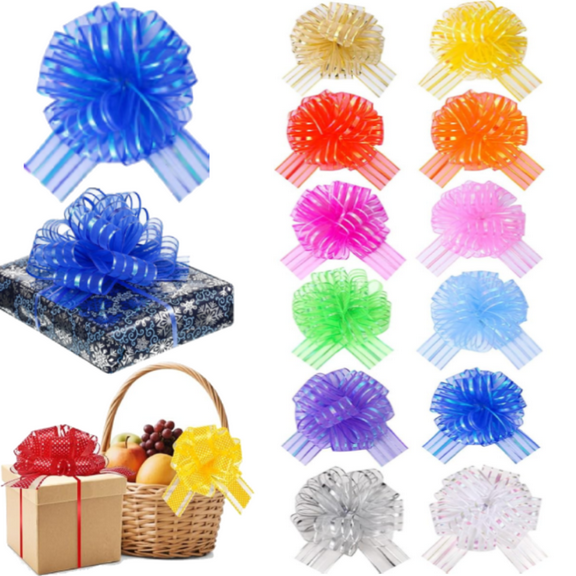 Large Pull Bow Gift Wrapping Bows, Pull Bow with Ribbon for Wedding Gift Baskets, Party Gift Wrap Bows, Presents Decorating Bows (Mixed Color)