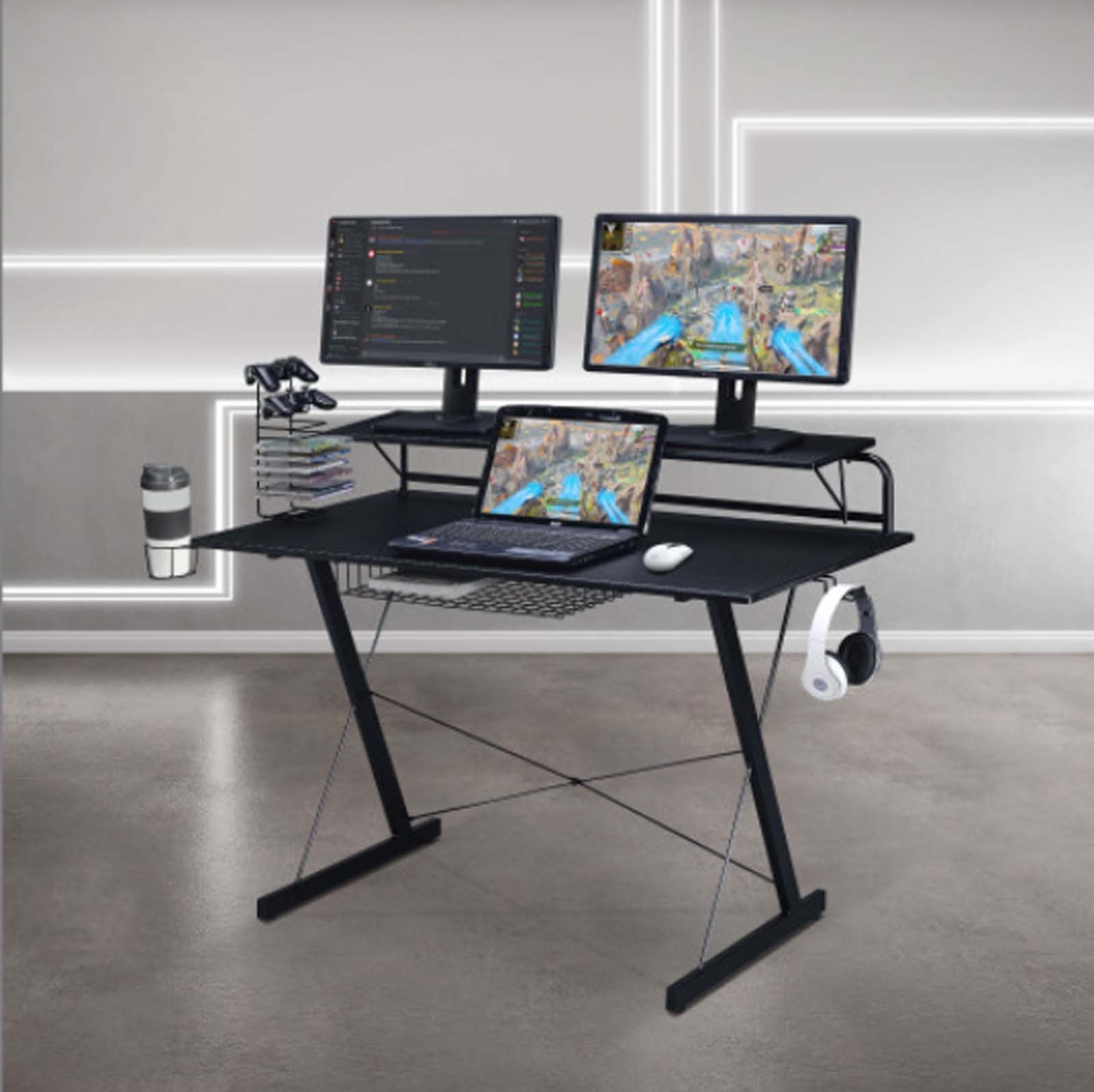 Carbon Fiber Gaming & Office Desk  Ergonomic Standing Desk with Built-In Shelves | Smart Height-Adjustable Electric Table for Home Office & Multi-Scene Use