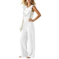 thumbnail image 5 of CHGBMOK Casual Summer Dressy for Women Ruffle Sleeveless Linen Jumpsuits with Pockets Wide Leg Pants, 5 of 7