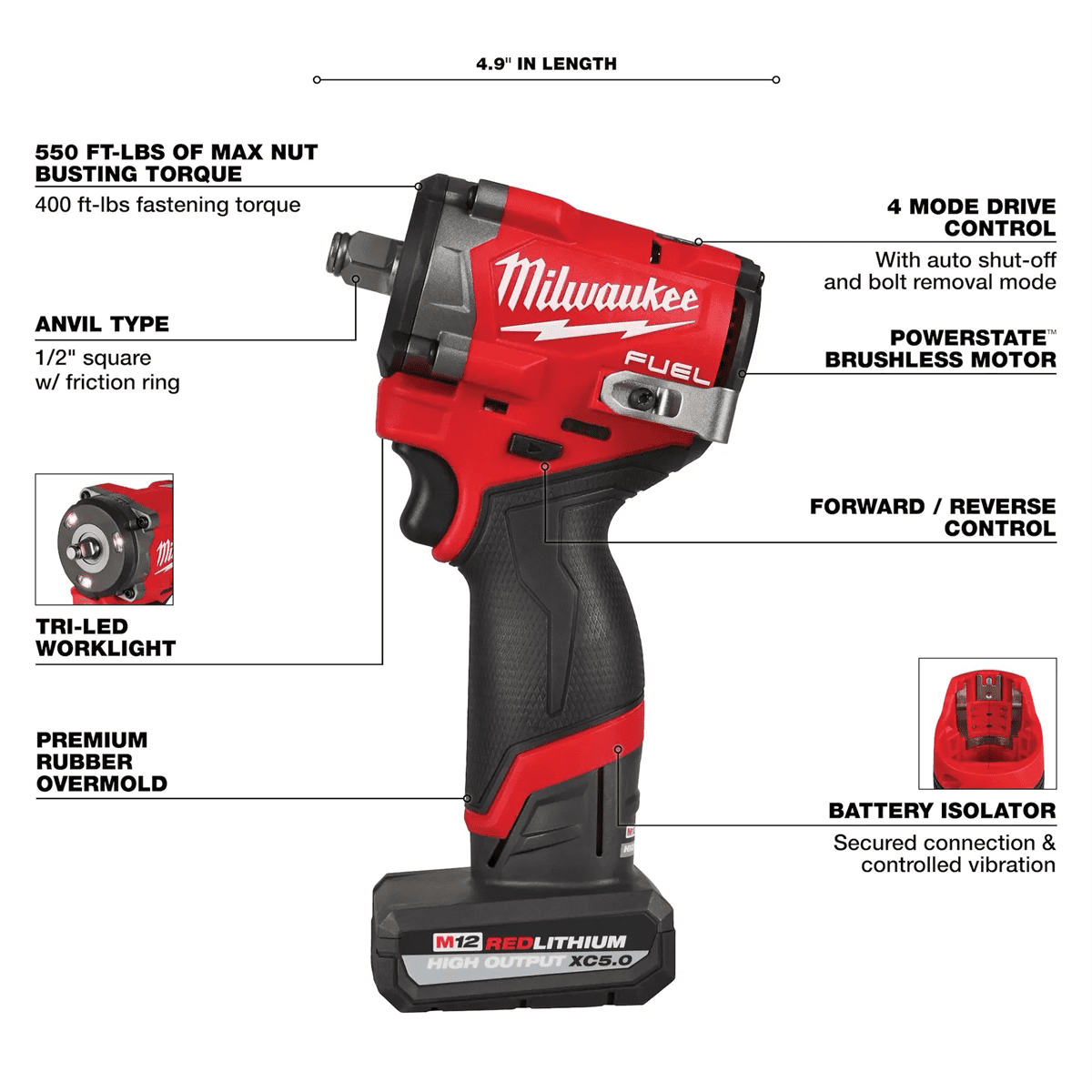 Milwaukee Tool M12 FUEL Stubby 1/2" Impact Wrench Kit