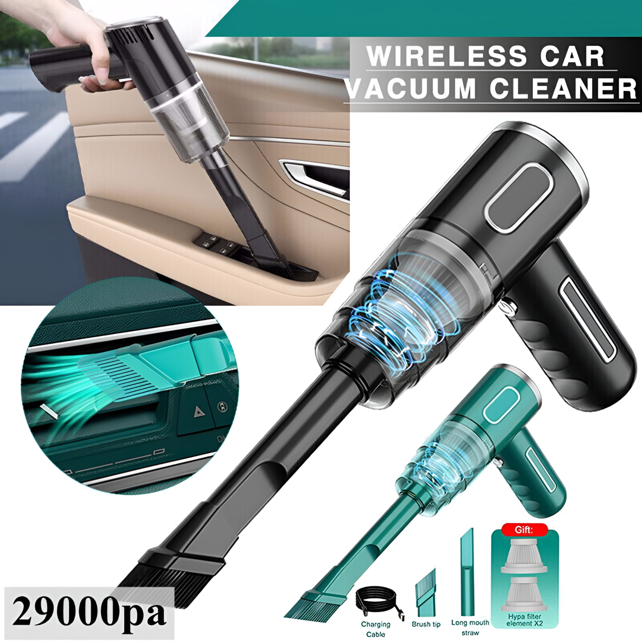 CURYMAY 2026 New 29000Pa Powerful Car Vacuum Cleaner Wet/Dry Cordless Strong Suction Handheld for Car Interiors, Vehicles, Cleaning, Home, Upholstery, Pet Hair Removal, Wet and Dry Cleaning