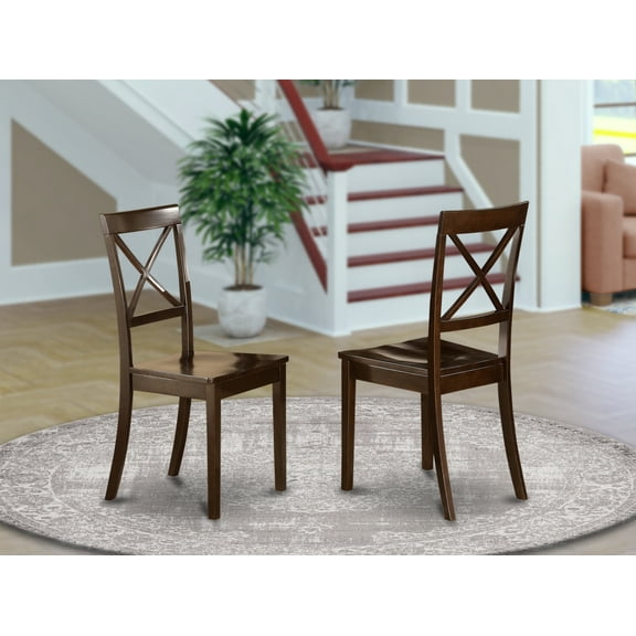East West Furniture Boston 11" Wood Dining Chairs in Cappuccino (Set of 2)