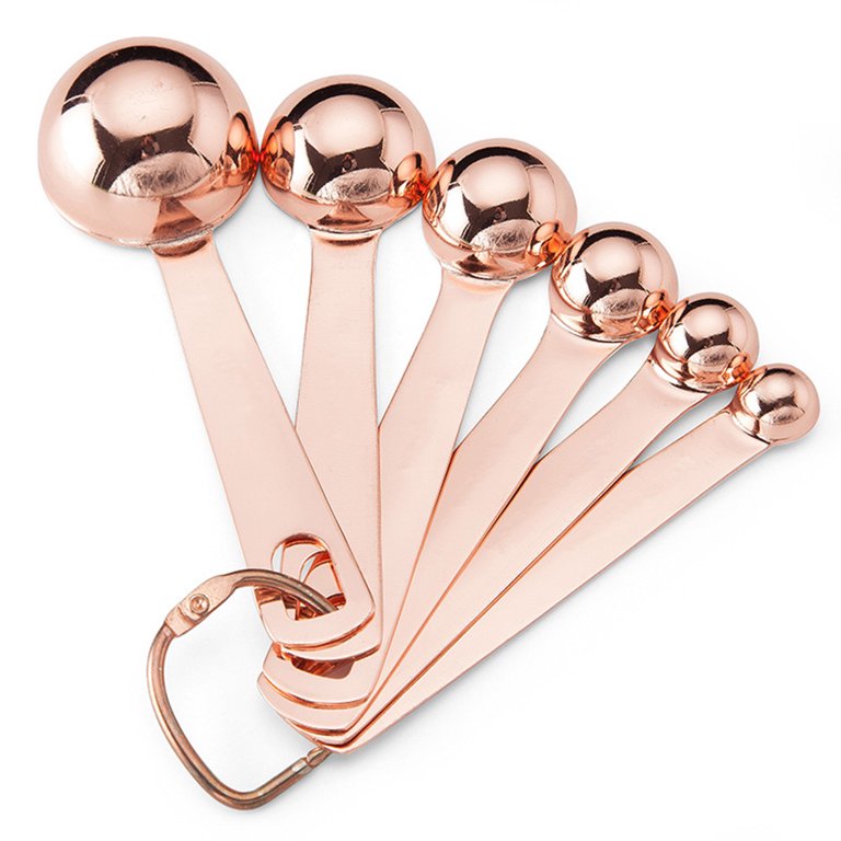 6 Pcs Measuring Spoons Set, Gold-plated Stainless Steel Measuring