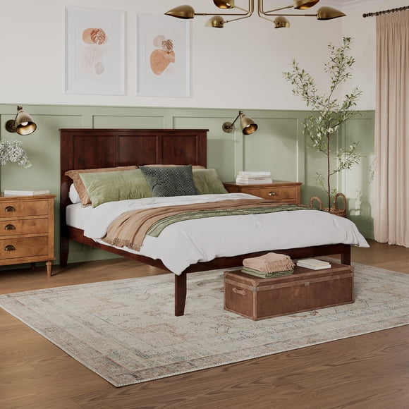 Leo & Lacey Madison Lit Plateforme Grand en Bois Massif, Noyer