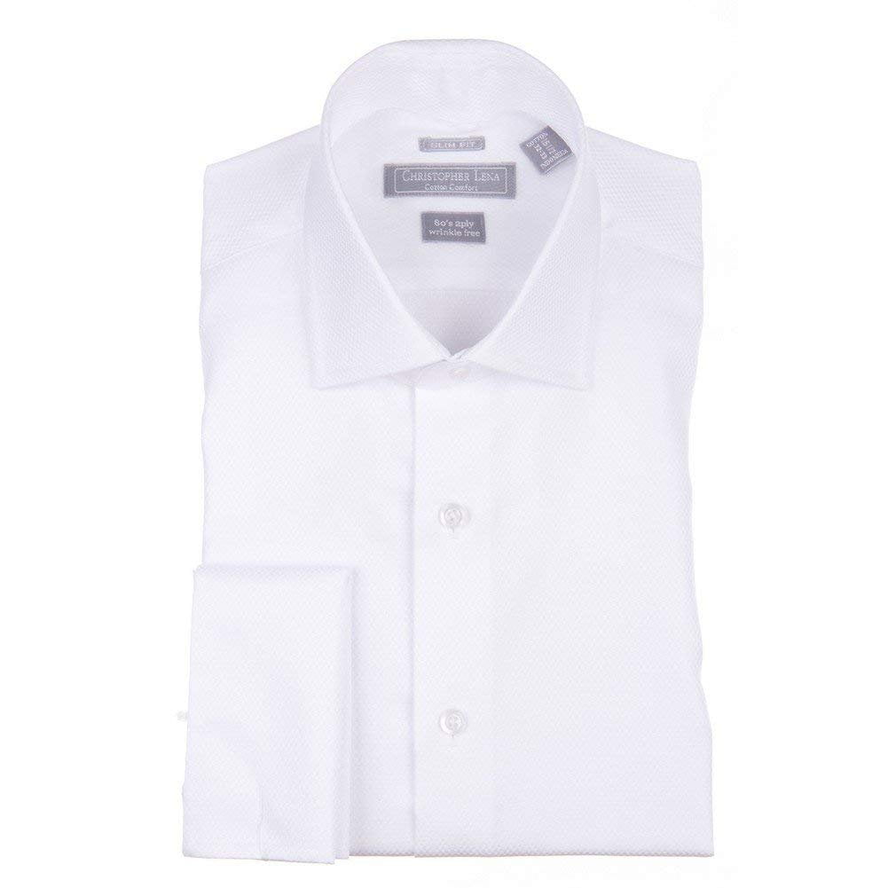 Cristoforo White Laydown Collar 100% Cotton French Cuff Tuxedo Shirt 