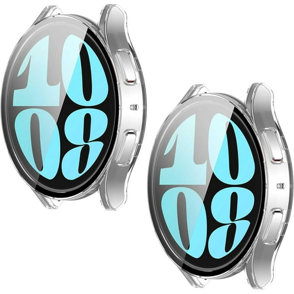 KOMI 2 Pack Compatible for Samsung Galaxy Watch 6 Case with Tempered Glass Screen Protector, Hard PC Bumper (44mm Clear)