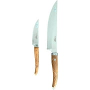 Laguiole en Aubrac Cuisine Gourmet Stainless Fully Forged Steel Made In France Essential 2-Piece Premium Kitchen Knife Set With Teak Wood Handles, 8-Chef Knife And 4-in Paring Knife
