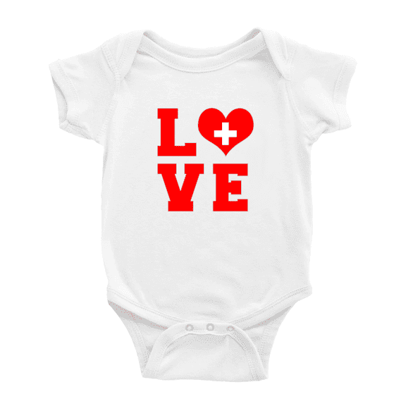 Love Switzerland Flag Heart Cute Baby Bodysuit Jumpsuits (White, 3-6 Months)