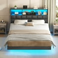 thumbnail image 4 of Floating Bed Frame Full Size with Headboard and Storage, Upholstered Full Size Platform Bed Frame with USB & Type C Charging Station and LED Lights, Hidden Storage, No Box Spring Needed, Black, 4 of 8