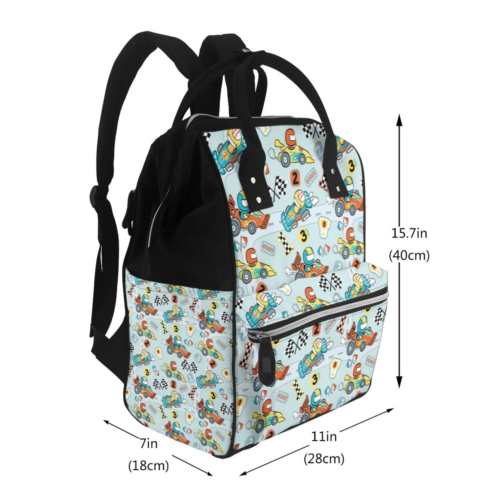 Ratiio Cartoon Car Racing Mummy Backpack - Waterproof Twill Canvas, Large Capacity Diaper Bag with Multiple Pockets and Adjustable Straps