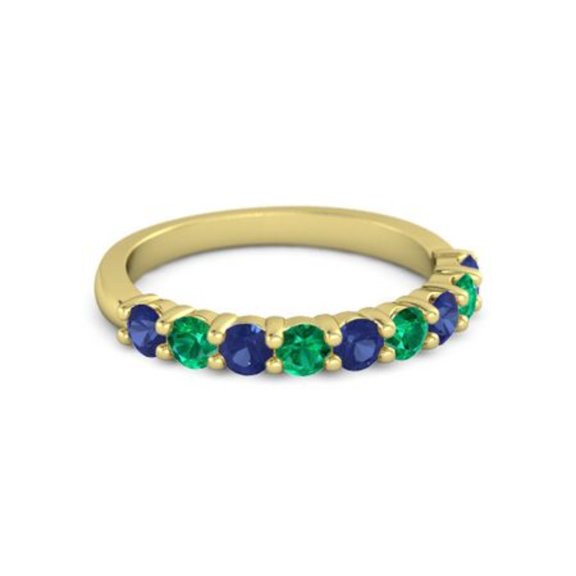 925 Silver Round 2.5MM Blue Sapphire Emerald Eternity Yellow Plated Ring