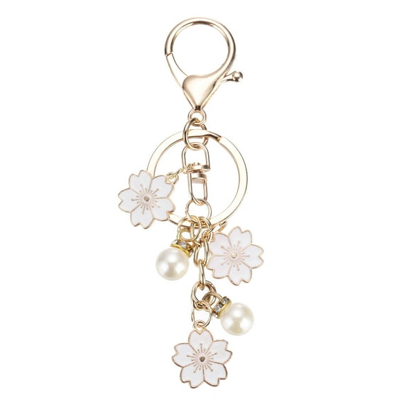 Uxcell Flower Keychain Charm, Cherry Blossom Enamel Charm Cute Floral Keyring Pendant with Lobster Clasp for Women, Blue/Pink