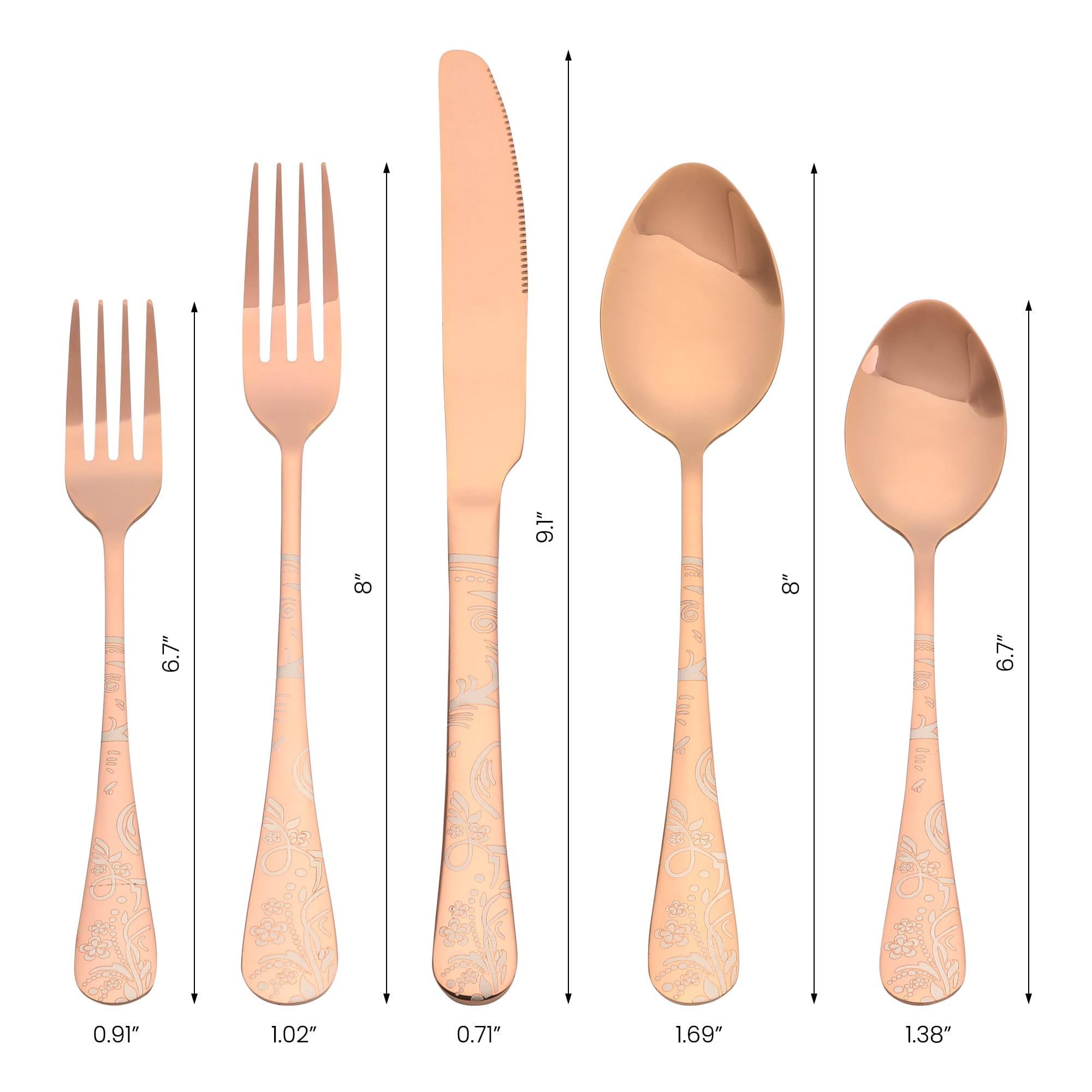 Unique Bargains 20 Piece Stainless Steel Floral Flatware Silverware Set for 4 Rose Gold