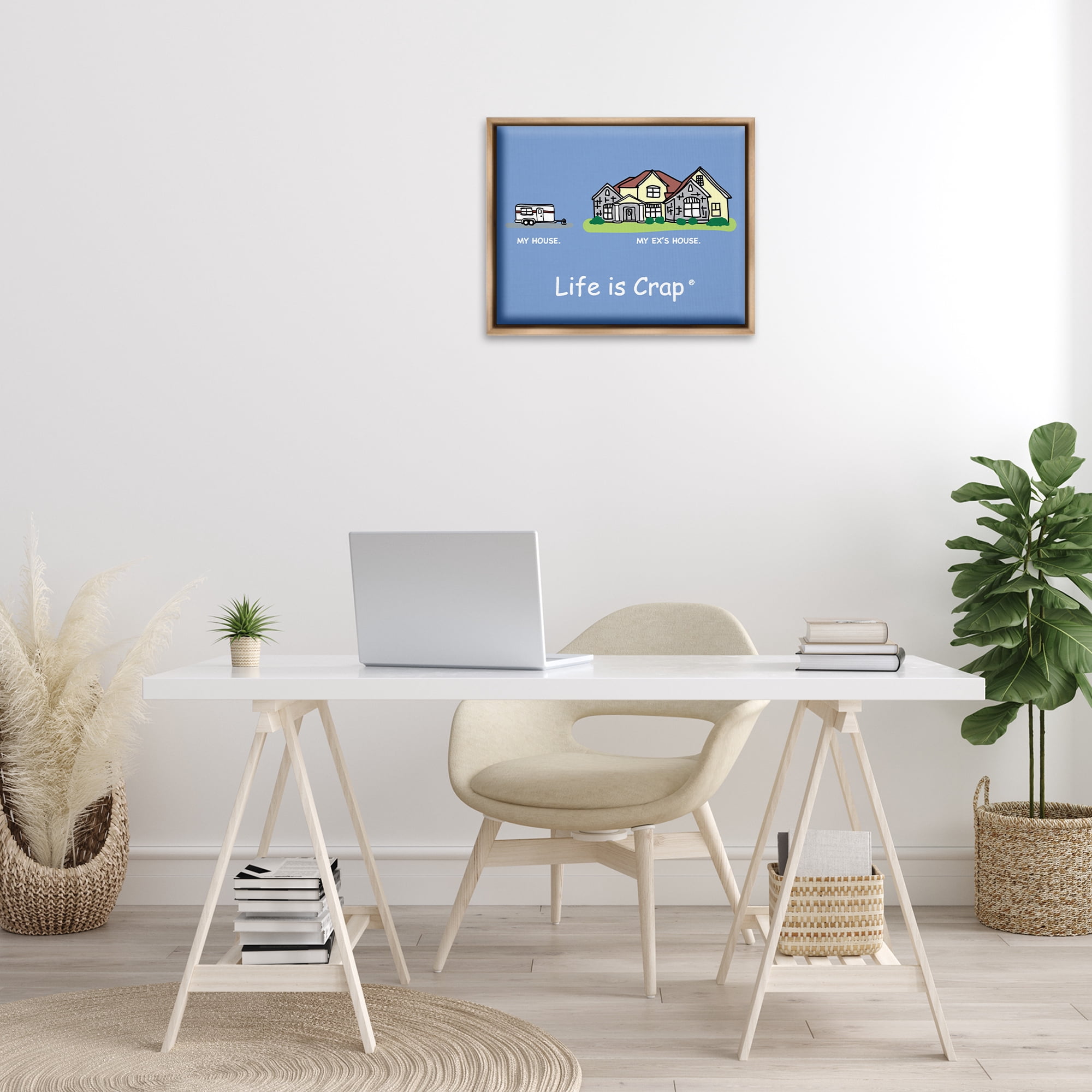 Stupell Industries Funny My House Novelty & Humor Painting Brown Floater Framed Canvas Art Print Wall Art, 21 x 17