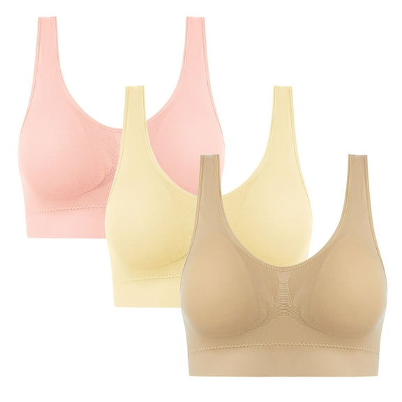yillto Women's 3 Pack Seamless Bras Plus Size Comfortable Sports Bra Wireless Full Coverage Bralettes