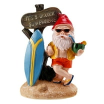 Resin Funny Gnome Figurines with Surfboard Welcome Sign It's 5 O'Clock Somewhere Statue for Home Garden Yard Decoration