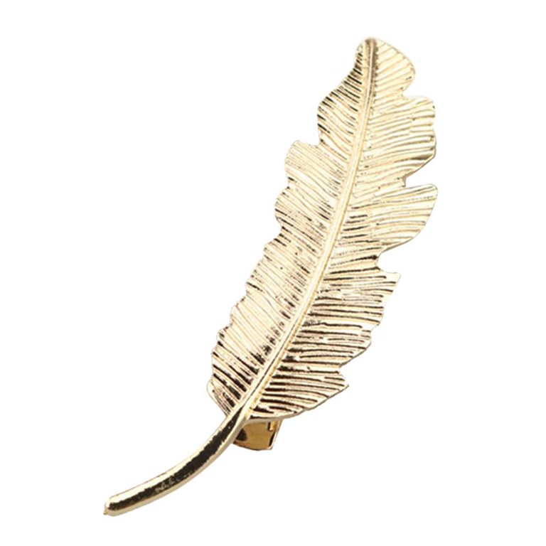 Antique Bronze Leaf Pin Metal Feather Shape Hair Clip Barrette 8cm Long