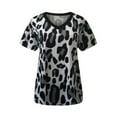 thumbnail image 4 of T-Shirt Femme Imprimé Léopard Manches Courtes Col en V Ample Blouse Tops, 4 of 8