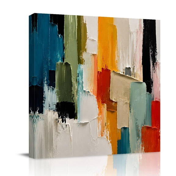 Canvas Wall Art, Abstract Color Blocks Framed Canvas Prints for Bedroom Office, Vintage Modern Orange Green Oil Painting Large Gallery Wrapped Wall Decor for Home Office, Gifts, 16"x16" Ship Next Day