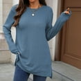 thumbnail image 2 of Maplenight Crew Neck Tops for Women Knit Long Sleeve Casual Tunic Sweaters Solid Side Slit Womens Pullover Tops for Fall Winter, 2 of 7