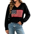 thumbnail image 4 of Zylanna Women's Knit Pullover, Long Sleeve V Neck American Flag Jacquard Warm Loose Fit Casual Sweater for Daily Wear Black, 4 of 7
