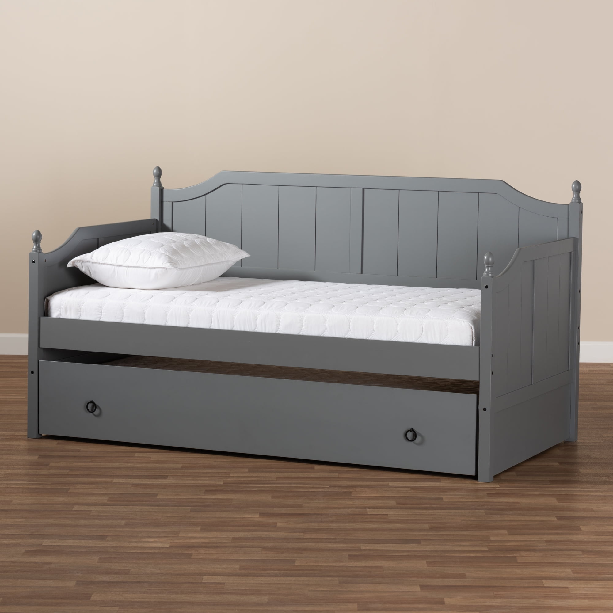 Baxton Studio Millie Cottage Farmhouse Wood Daybed with Trundle, Twin, Grey
