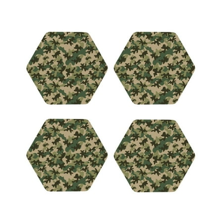 

Matuu Camouflag for Cup Coasters Set of 4 Leather Coasters Desk Coasters for Office Measures 4” x 4”-Hexagon