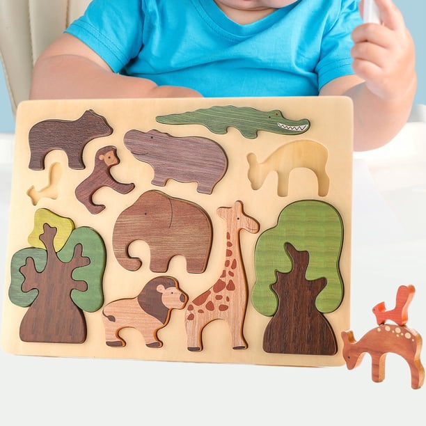 Wooden Animal Block Puzzle Cognitive Hand on Ability Hand Eye Coordination Brain Teasers Educational Toy Building Blocks for Boys and Girls Yotijar Juguetes de rompecabezas