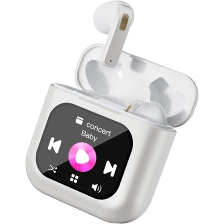 Wireless Earbuds Bluetooth 5.3 Headphones ENC Noise Cancelling in-Ear Earbuds with Wireless Charging Case LED Display Deep Bass Earphones Headset with Built-in Mic (white)