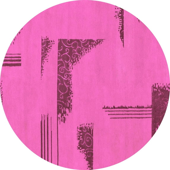 Ahgly Company Indoor Round Abstract Pink Modern Area Rugs, 6' Round