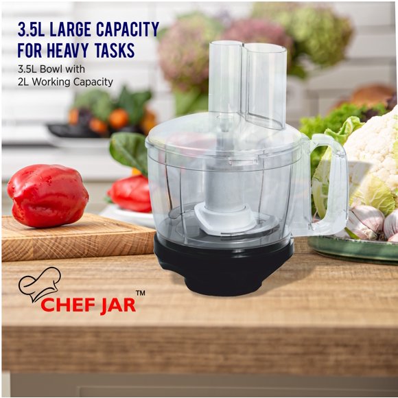 Preethi Chef Jar Food Processor Attachment, Stainless Steel Blades, Plastic Jar, Compatible with Mixer Grinders except Preethi Steele