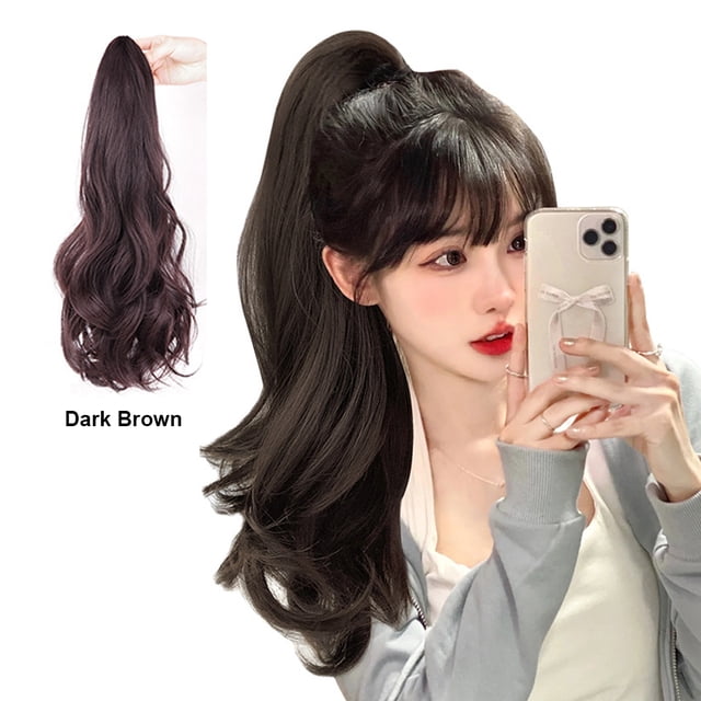 Tignapoo Extension de Cheveux Longue Queue de Cheval Ondulée avec Pince à Griffes - Brun Foncé, 40cm, Fibre Synthétique Résistante à la Chaleur pour un Style Naturel et un Ajustement Sécurisé