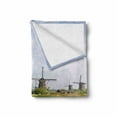 thumbnail image 2 of Windmill Soft Flannel Fleece Throw Blanket, Country Landscape the Netherlands Spring Blooming Parsley, Cozy Plush for Indoor and Outdoor Use, 50" x 60", Pale Coffee Pale Blue, by Ambesonne, 2 of 6