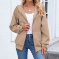 thumbnail image 4 of WTOBBY Women's Hooded Pocket Sweatshirt Jacket Long Sleeve Solid Color Zip Up Fleece Casual Outerwear with Kangaroo Pouch Trendy Street Style for Everyday Wear,Khaki L, 4 of 8
